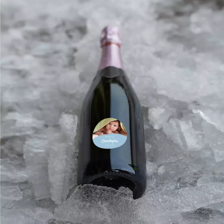 Personalized label with photo for boy's baptism