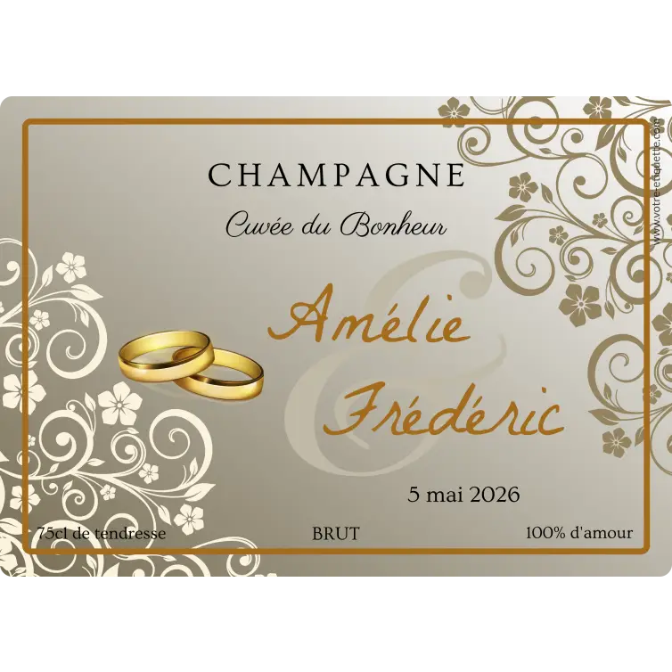 Étiquette personnalisée pour bouteille de champagne mariage
