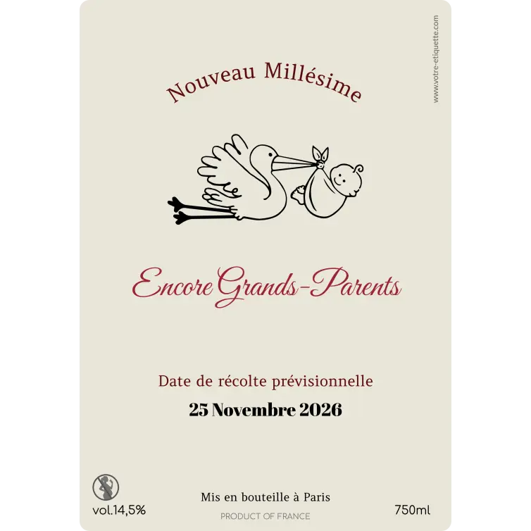 Personalized label to announce a pregnancy to grandparents