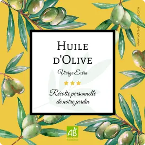 étiquette autocollante personnalisée pour bouteille d’huile d’olive – modèle illustré avec olives vertes