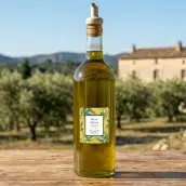 Étiquette autocollante personnalisée pour bouteille d’huile d’olive – Modèle illustré avec olives vertes