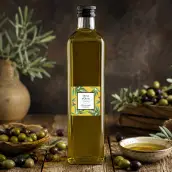 Étiquette autocollante personnalisée pour bouteille d’huile d’olive – Modèle illustré avec olives vertes
