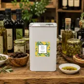 Étiquette autocollante personnalisée pour bouteille d’huile d’olive – Modèle illustré avec olives vertes