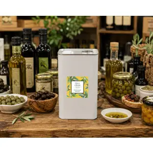 personalized sticker label for olive oil bottle – illustrated design with green olives