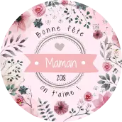 Personalized round label for mother's day with flowers and romantic design