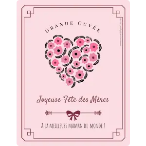 personalized mother's day label with pink floral heart