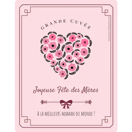 Étiquette personnalisée fête des mères avec cœur floral rose