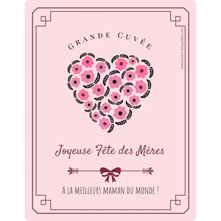Personalized mother's day label with pink floral heart