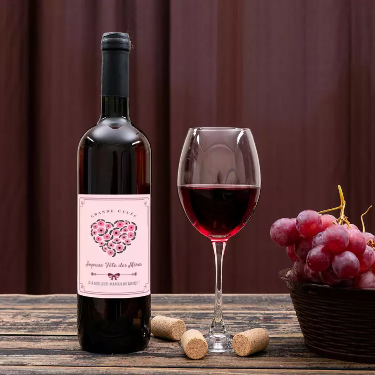 Personalized mother's day label with pink floral heart