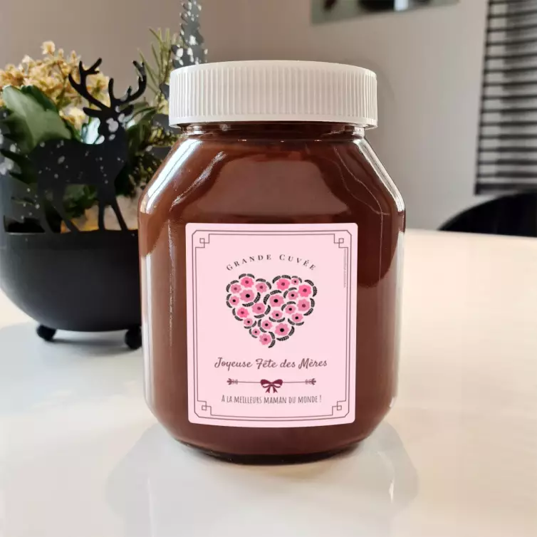 Personalized mother's day label with pink floral heart