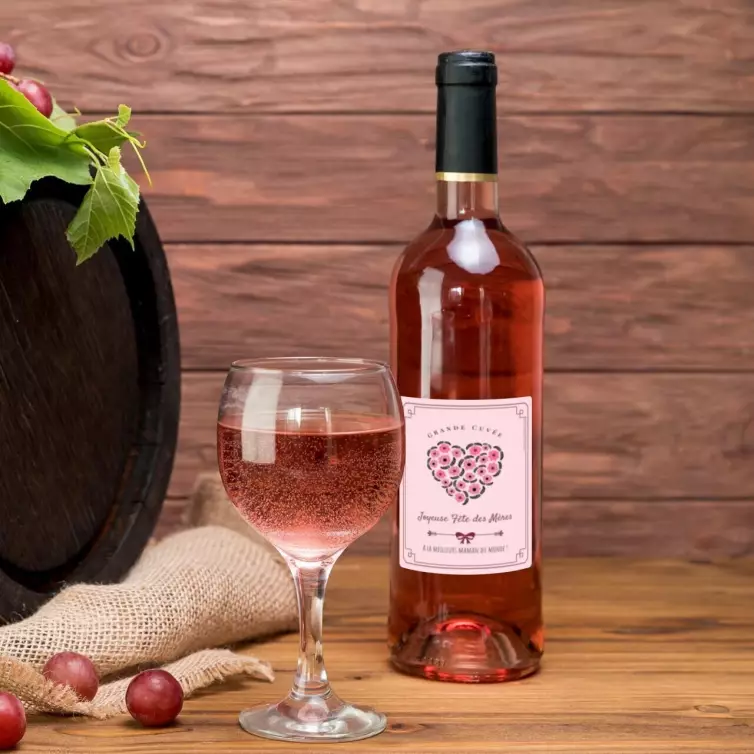 Personalized mother's day label with pink floral heart