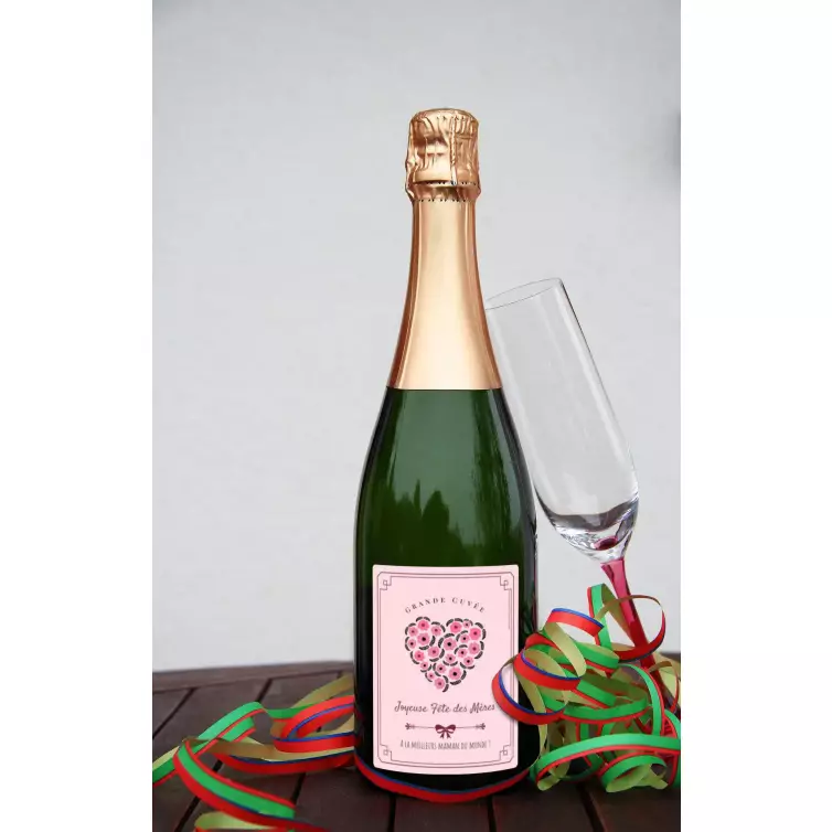 Personalized mother's day label with pink floral heart