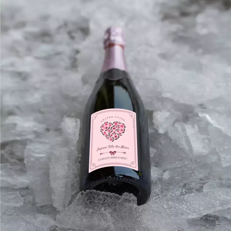 Personalized mother's day label with pink floral heart