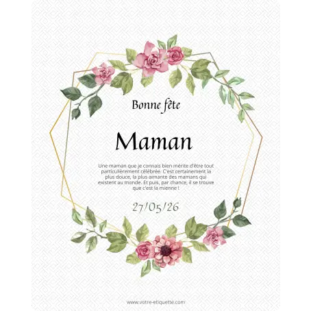 Étiquette personnalisée bonne fête maman avec fleurs élégantes
