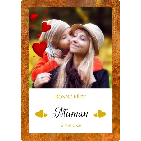 Étiquette personnalisée bonne fête maman avec photo et cœurs dorés