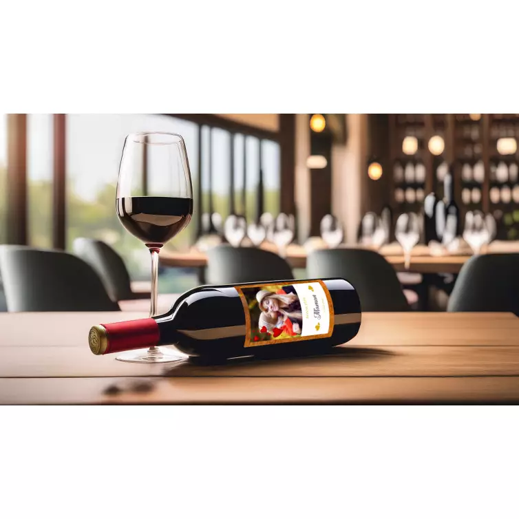 Étiquette personnalisée Bonne fête maman avec photo et cœurs dorés