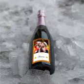 Étiquette personnalisée Bonne fête maman avec photo et cœurs dorés