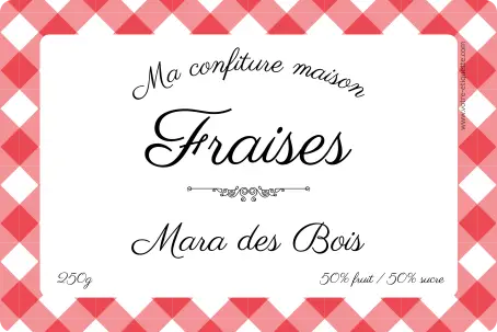 Étiquette personnalisée pour confiture maison de fraises mara des bois