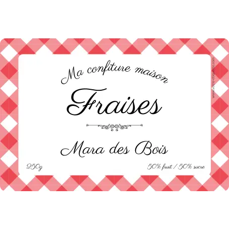 Étiquette personnalisée pour confiture maison de fraises mara des bois
