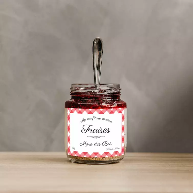 Étiquette personnalisée pour confiture maison de fraises Mara des Bois
