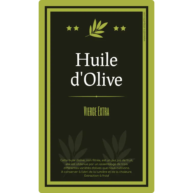 Étiquette autocollante personnalisée pour bouteille d’huile d’olive – Modèle sobre et élégant