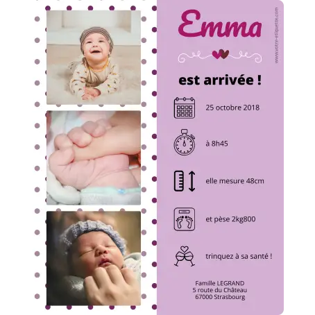 Custom birth label with photo and baby details