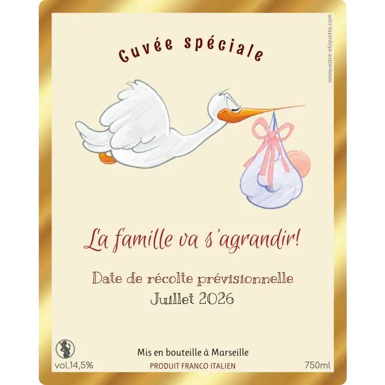 Custom label to announce a pregnancy in an original way