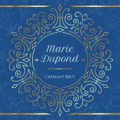 Custom sparkling wine label in blue and gold design