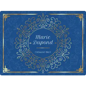 étiquette personnalisée de crémant brut au design bleu et or