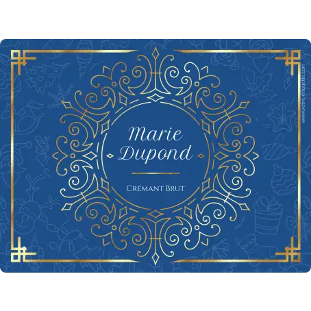 Étiquette personnalisée de crémant brut au design bleu et or