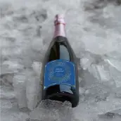 Custom sparkling wine label in blue and gold design