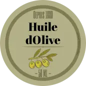 Étiquette ronde personnalisée pour huile d’olive – Design vintage avec illustration d’olives