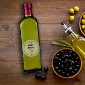 Étiquette ronde personnalisée pour huile d’olive – Design vintage avec illustration d’olives