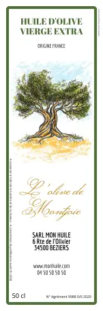 Étiquette personnalisée pour bouteille d’huile d’olive vierge extra