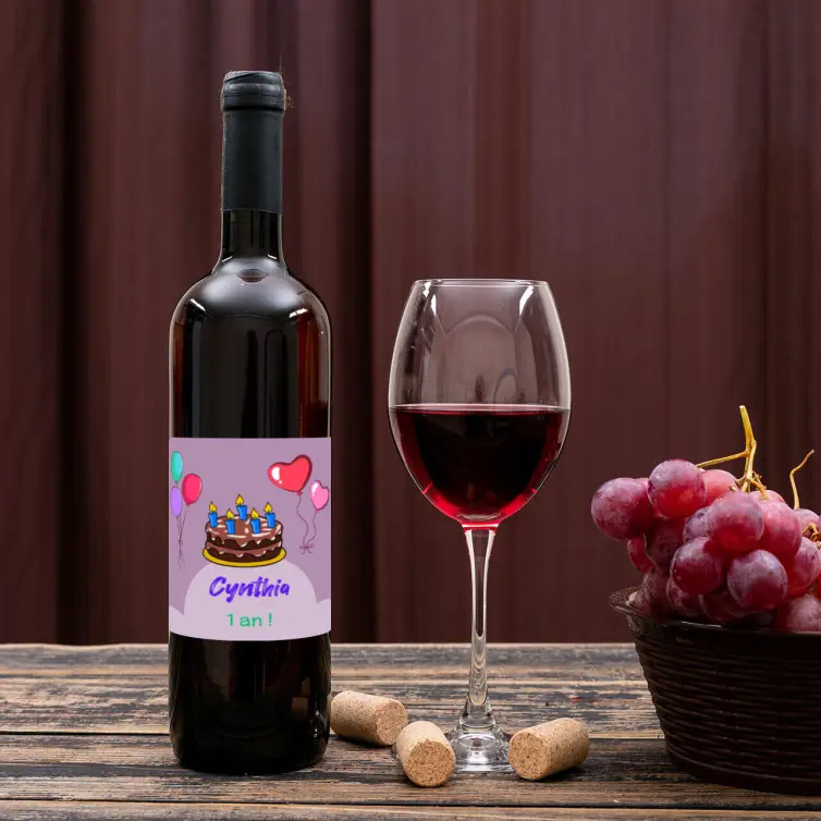 Custom birthday label for child with cake and balloons