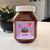 Custom birthday label for child with cake and balloons