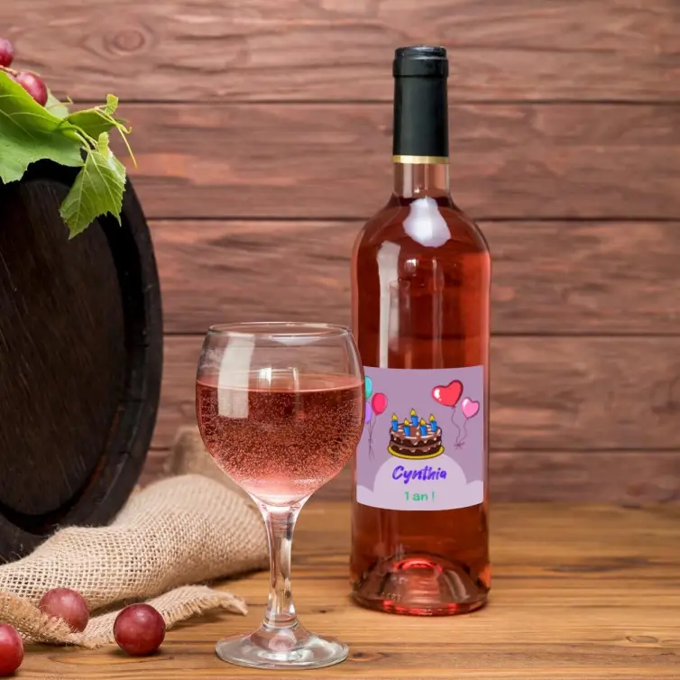 Custom birthday label for child with cake and balloons