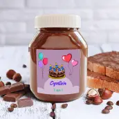 Custom birthday label for child with cake and balloons