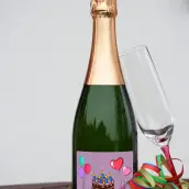 Custom birthday label for child with cake and balloons