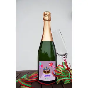 custom birthday label for child with cake and balloons