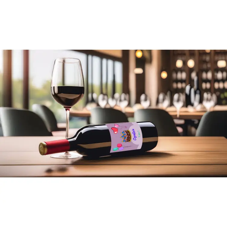 Custom birthday label for child with cake and balloons