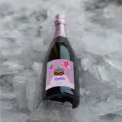 Custom birthday label for child with cake and balloons