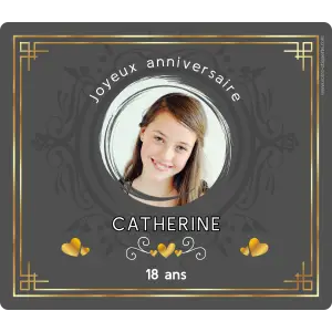 custom birthday label with photo and elegant design