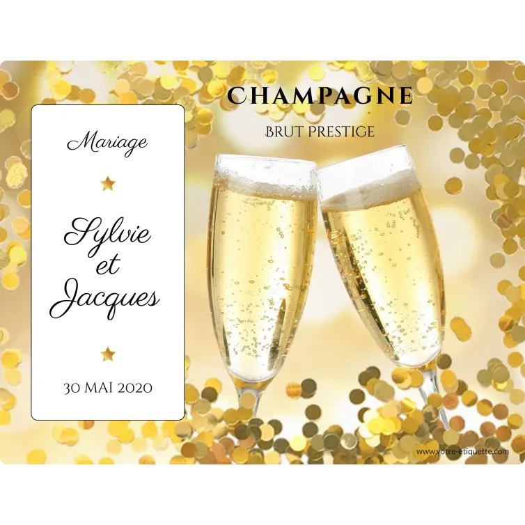 Étiquette de champagne personnalisée pour mariage avec design élégant or