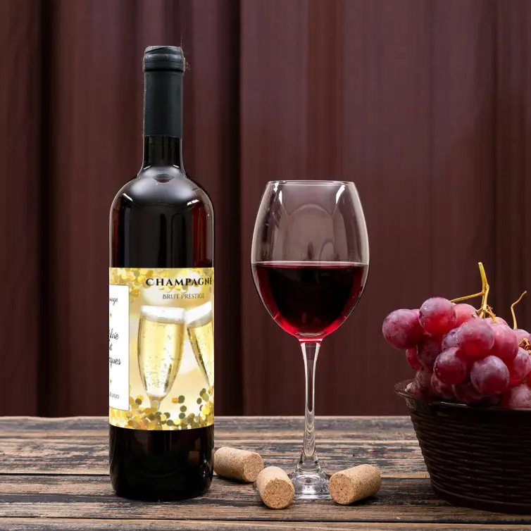 Étiquette de champagne personnalisée pour mariage avec design élégant or