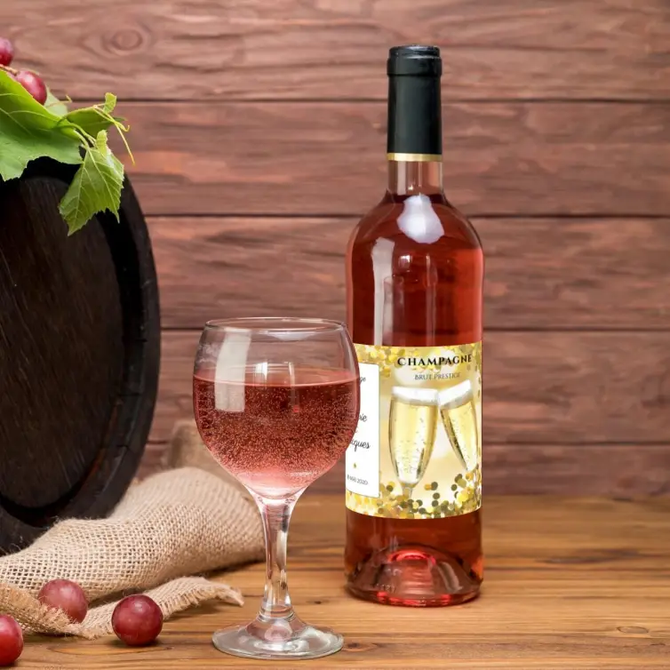 Étiquette de champagne personnalisée pour mariage avec design élégant or