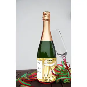 étiquette de champagne personnalisée pour mariage avec design élégant or