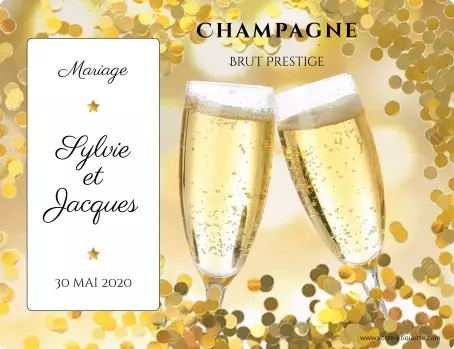Étiquette de champagne personnalisée pour mariage avec design élégant or