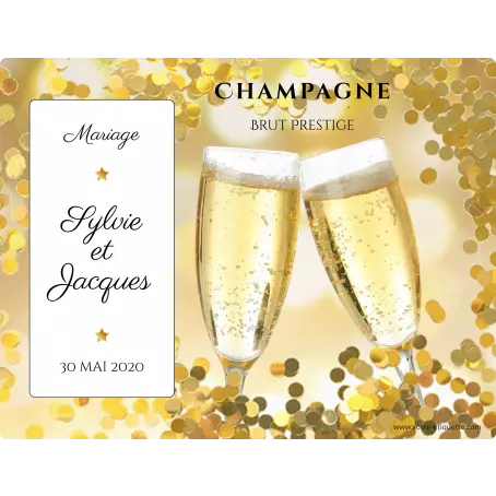 Étiquette de champagne personnalisée pour mariage avec design élégant or
