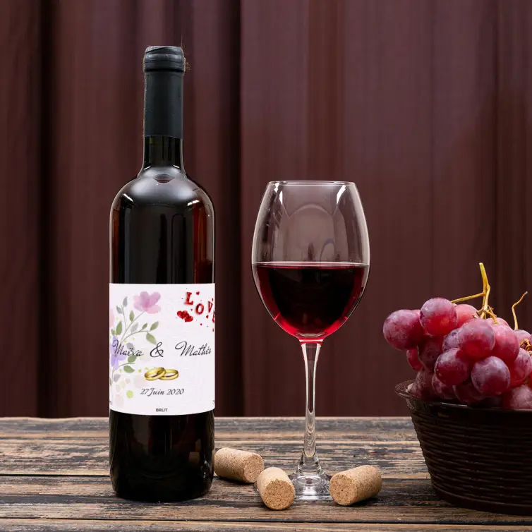 Étiquette de mariage personnalisée romantique avec fleurs et alliance